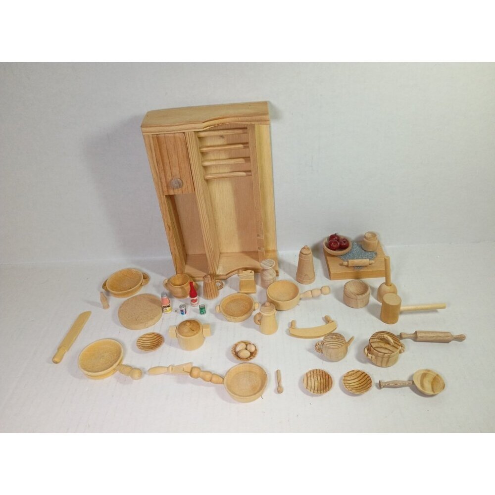 Vintage Mixed Lot Of 35 Dollhouse Furniture Accessories Wooden